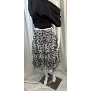 Lauren Ralph Lauren 100% Silk Floral Layered Skirt, Navy & White, Sz: 8, 80-75